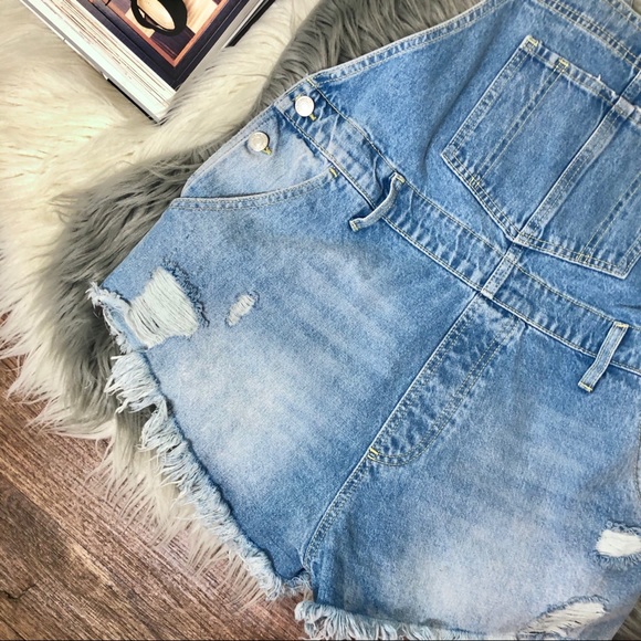 Free People June Shortalls Denim Cutoff Overalls - Picture 5 of 10